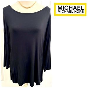 MICHAEL Michael Kors, Black 3/4” Sleeve Shirt With Logo Bar Attached On Bottom
